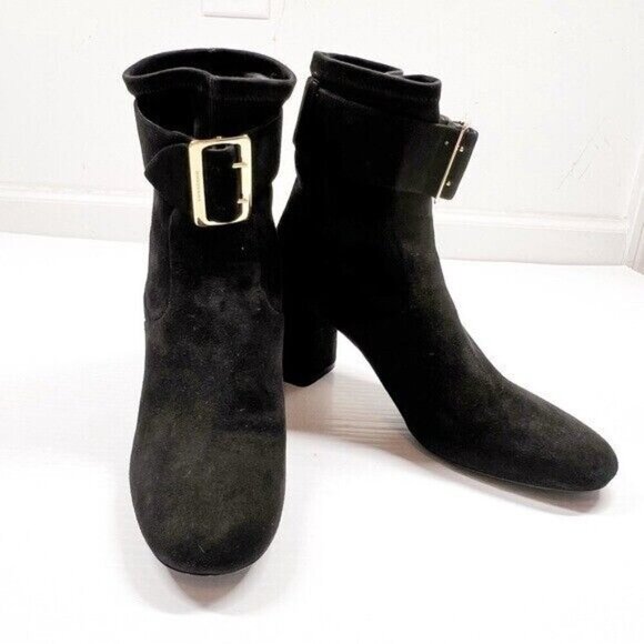 Burberry Women's 10 Britannia Buckle Block Suede Black Heel Buckle Booties - Picture 6 of 15